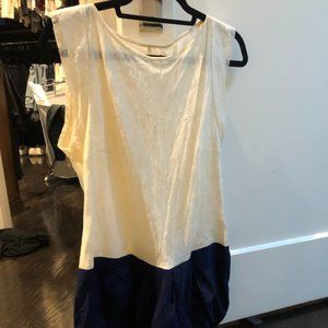 Maje short romper with lace top and navy silk bottom NWOT